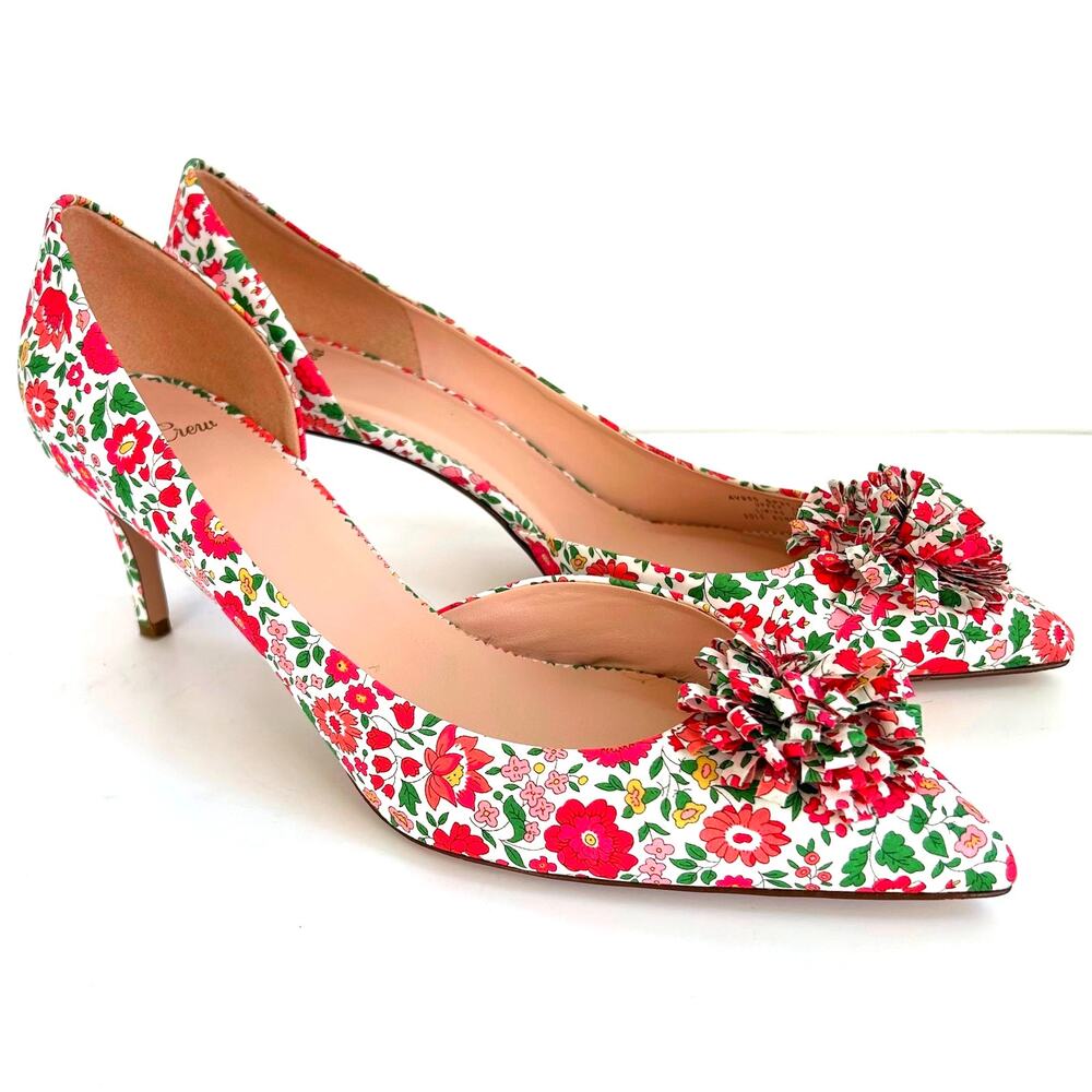 J.Crew Colette d'Orsay Pumps Liberty Print Floral Heels Pom Made Italy Like New